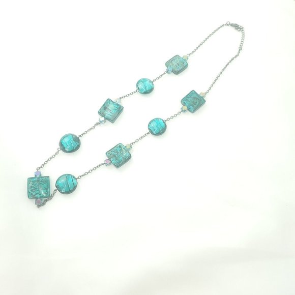 Womens Turquoise Aqua Stone Lobster Clasp Oval Link Chain Beaded Necklace - Picture 3 of 11